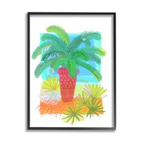 Stupell Industries Tropical Palm Plant Leaves Whimsical Summer Botanicals Graphic Art Black Framed Art Print Wall Art, Design by unknown