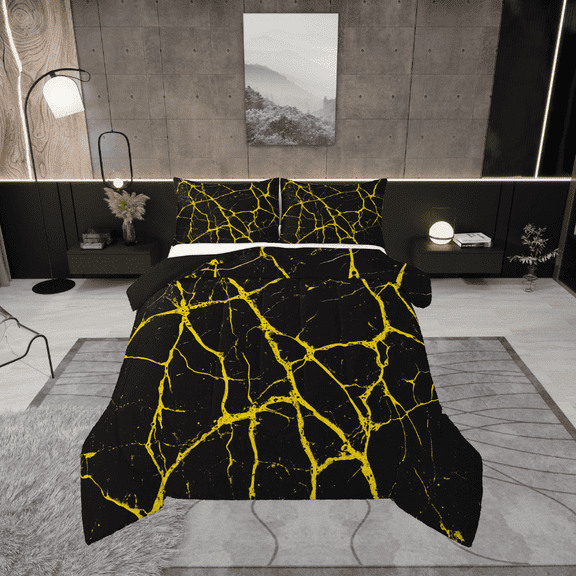 Erosebridal Geometric Stripes Bedding Twin Comforter Set,Abstract Lines Down Comforter,Black Golden Bedding Sets Twin With Comforter,Microfiber Male Bedroom Decor,Reversible,2-Piece