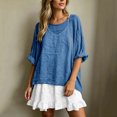 thumbnail image 4 of YuXingFu Maxi Dress Plus Size Mid-Length Scoop Neck Plus Size Womens Dress Long Sleeve Pleated Casual Summer Blue M, 4 of 7