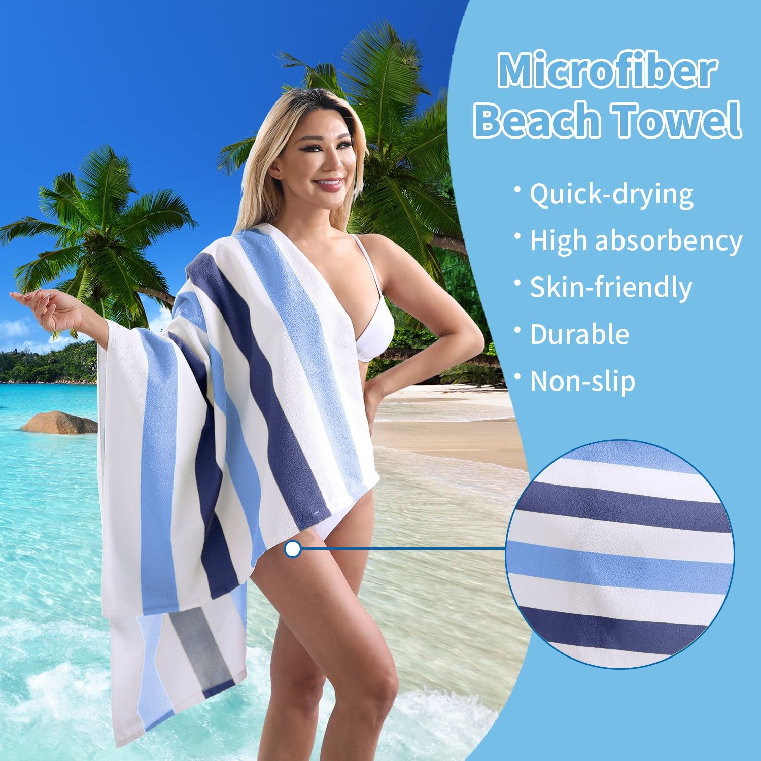 Jessy Home 4 Pack Stripe Beach Towel Sets, 30"x60" Quick-dry Sand-resistant Lightweight Soft Beach Towel for Travel, Gym