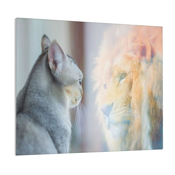 Gukieu The Cat Looks in the Mirror Print Canvas Decorative Hanging Painting, Waterproof Art Wall Decoration with Frame, Suitable for Living Room, Bedroom