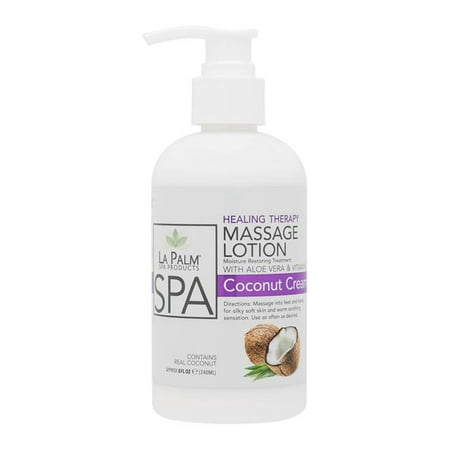 Massage Lotions La Palm ORGANIC Healing Therapy Massage Lotion w/ Aloe Vera + Vitamin E - COCONUT CREAM 8oz/240mL ()