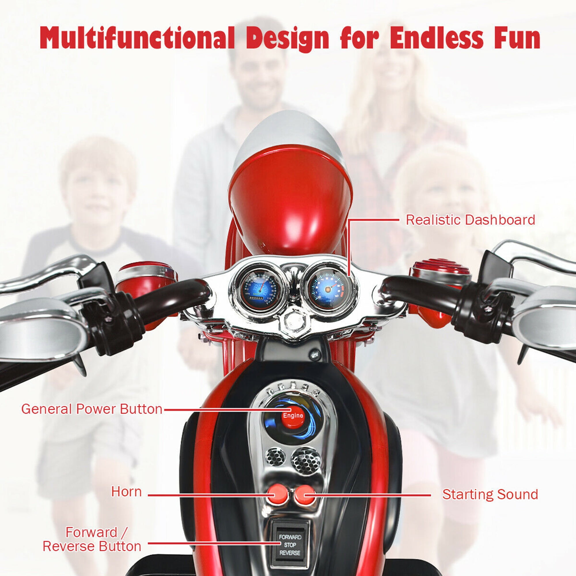 Gymax 6V Kids Ride On Chopper Motorcycle 3 Wheel Trike with Headlight Red