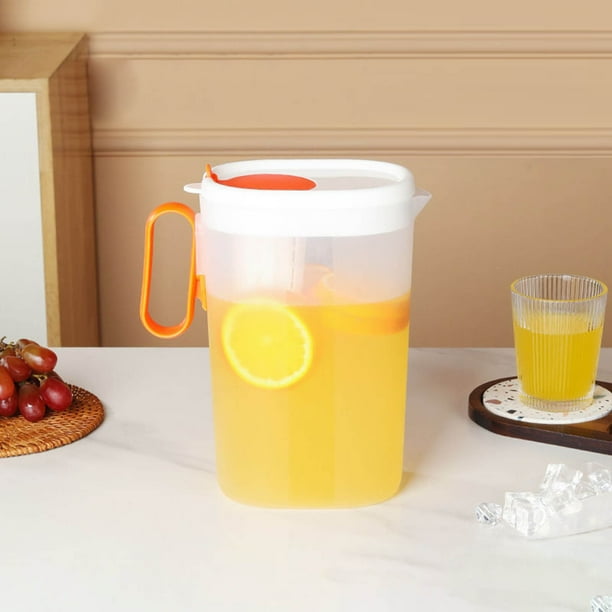 Jarra de agua con tapa extraíble e infusor de frutas, 1.8 litros, irrompible, para agua caliente/fría, bebidas con saborizantes y té helado (naranja)