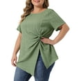 thumbnail image 4 of Agnes Orinda Plus Size Tops for Women Asymmetrical Hem Round Neck Short Sleeve Twist Knot T Shirt Top 1X Green, 4 of 6