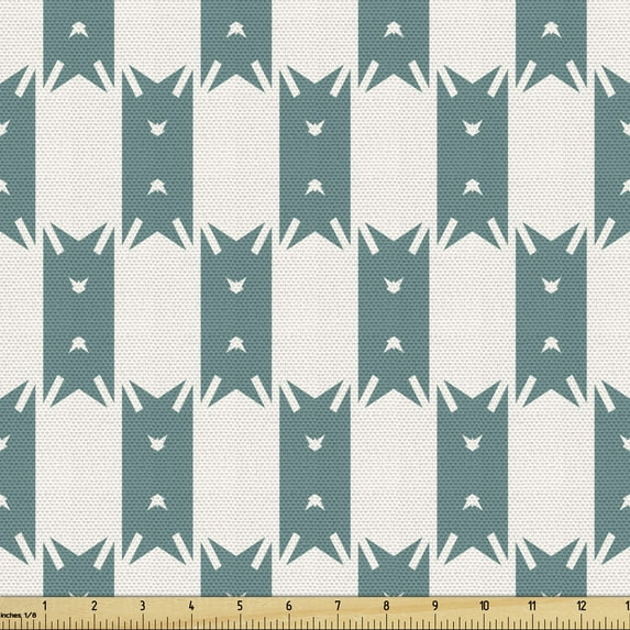 Abstract Upholstery Fabric by the Yard, Geometric Motifs Irregular Ethnic Looking Shapes on a Plain Background, Decorative Fabric for DIY and Home Accents, Grey Teal and White by Ambesonne