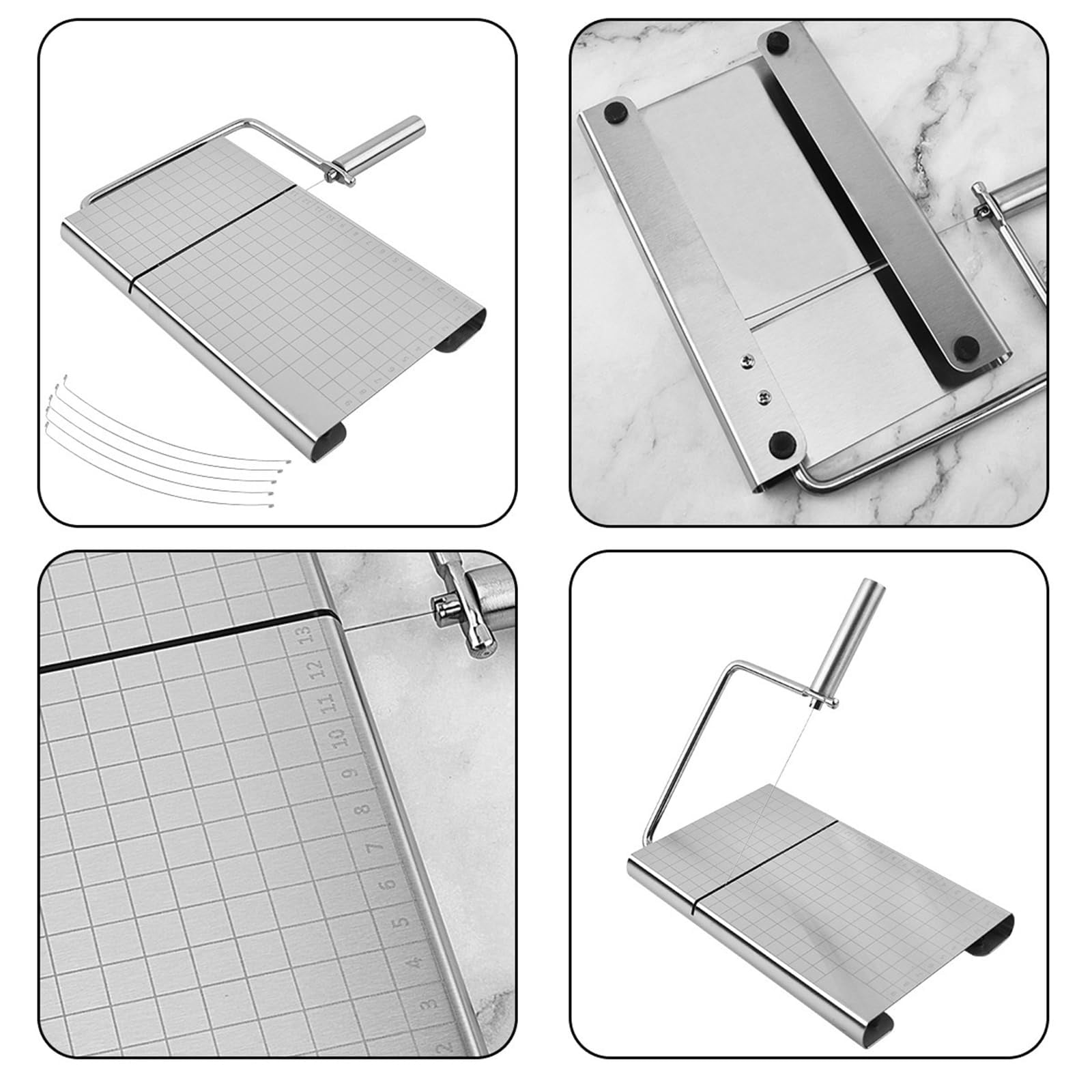 Stainless Steel Soap Cutter with Scale – Adjustable Soap Making Tool for DIY Candles, Cheese and Butter Cutting, Precision Craft Tool B