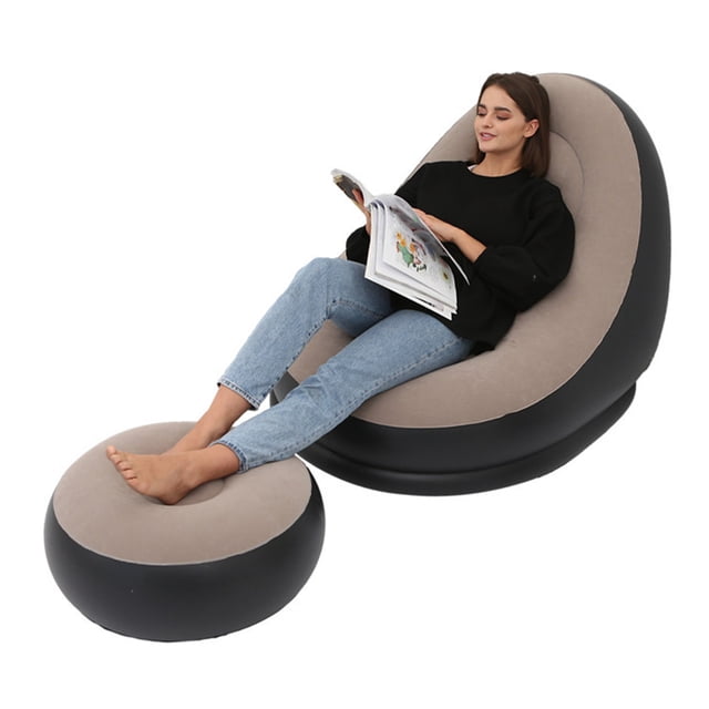 Foldable Inflatable Chair with Foot Stool, Blow Up Lounge Chair for Outdoor Camping Travel