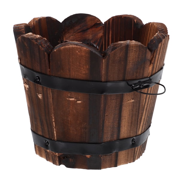 Maceta de barril, maceta pequeña, maceta para jardín, maceta para jardín, maceta pequeña de madera para patio