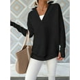 thumbnail image 4 of Women'S Long Sleeve Quarter Zip Pullover Sweater Casual Loose V Neck Collared Ribbed Knit Tops Black L, 4 of 8