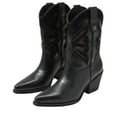 thumbnail image 3 of Sam Edelman Wynne Black Leather Pull On Pointed Toe Stacked Heel Western Boots (Black Leather, 7), 3 of 7