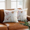 thumbnail image 3 of Pink Beige Flowers Throw Pillow Cover Spring Floral Cotton Linen Cushion Cover Throw Pillow Case with Invisible Zipper for Couch Sofa Bed Chair Car 24x24 Inch, 3 of 9