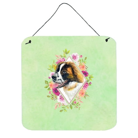 Saint Bernard #2 Green Flowers Wall or Door Hanging Prints