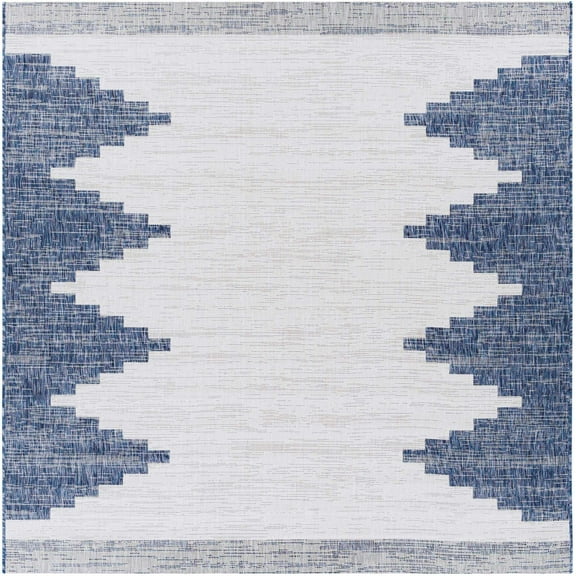 Hauteloom Djugun Outdoor Area Rug - Outside Porch Patio Rug Carpet - Waterproof Rug - Geometric - Blue, Gray, Cream, Beige - 6'7" Square