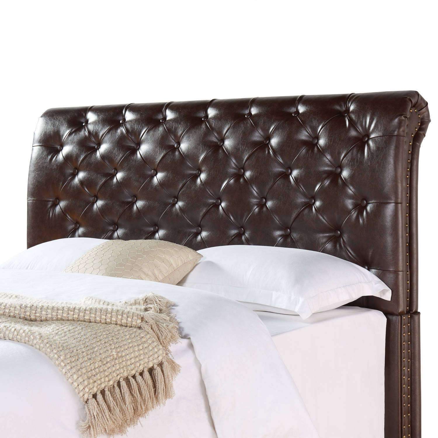 Better Homes & Gardens Rolled Tufted Headboard, Brown Bonded Leather ...