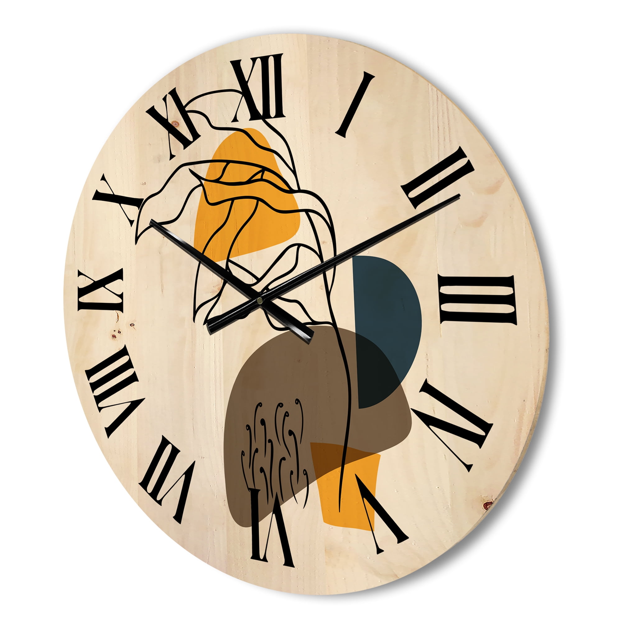 Designart 'Abstract Minimal Shapes Under Flowers V' Modern Wood Wall Clock