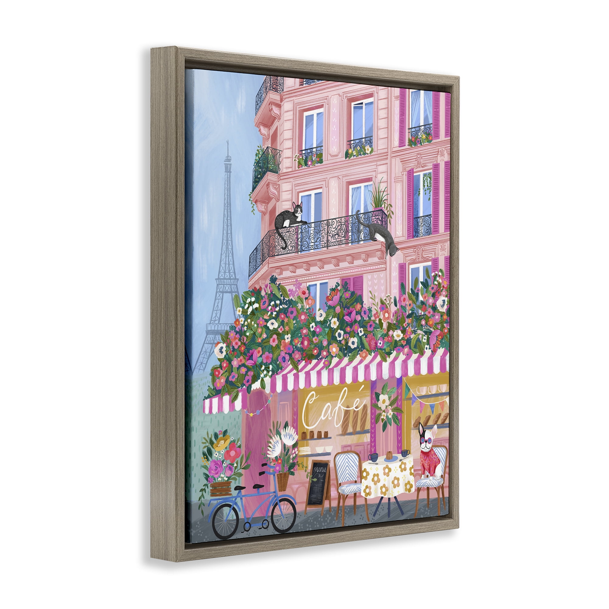 Stupell Industries Cats on Cafe Balcony Brown Framed Floater Canvas Wall Art, design by Arrolynn Weiderhold