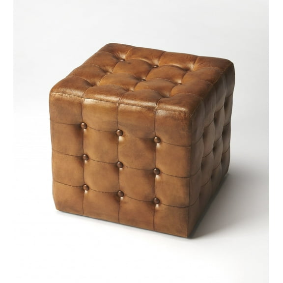 Stately Brown Leather Tufted Ottoman