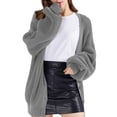 thumbnail image 2 of Women Chunky Knit Cardigan Long Sleeve V Neck Button Up with Pocket Sweater Coat for Fall and Winter Gray M, 2 of 8
