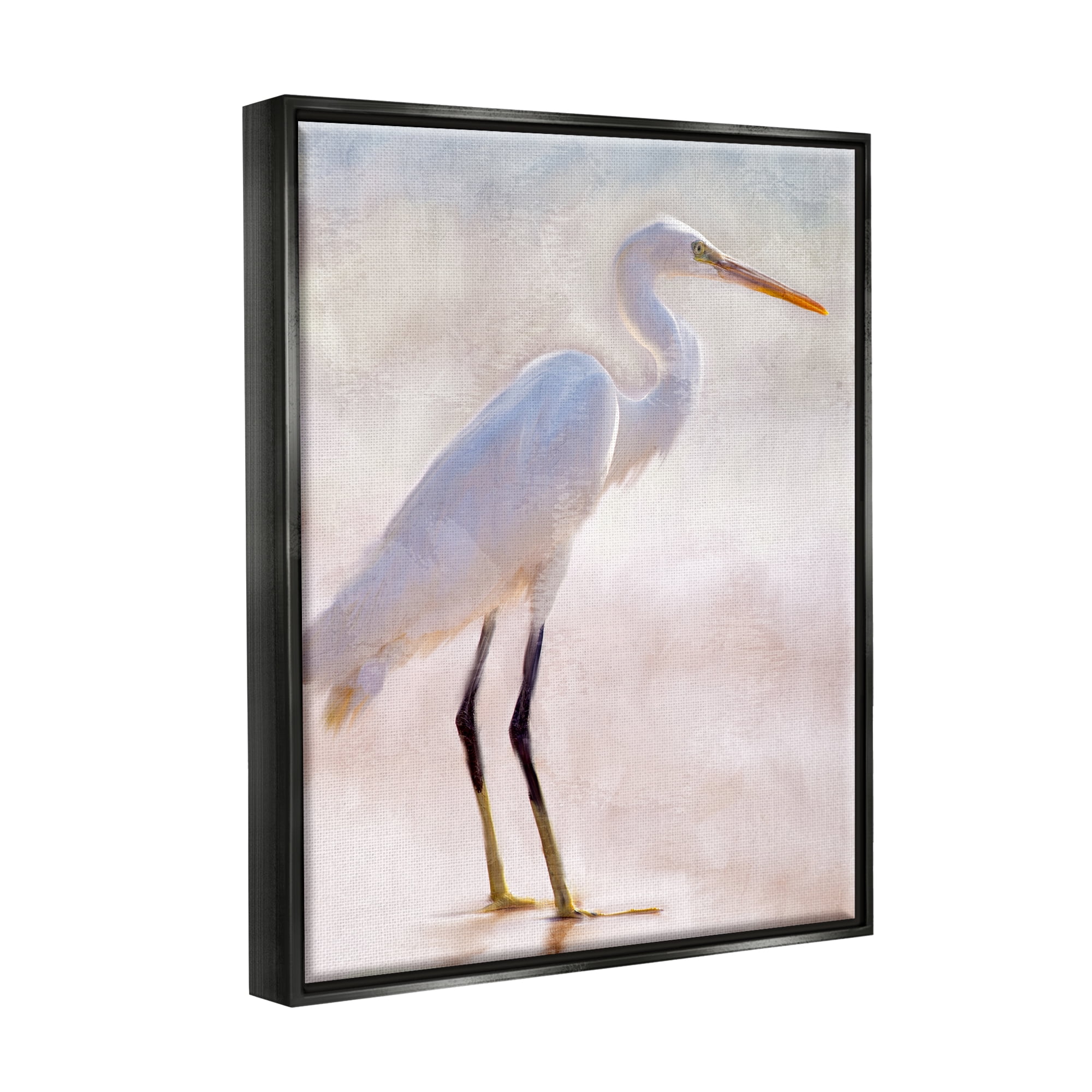 Stupell Industries Egret Wildlife Portrait Animals & Insects Painting Black Floater Framed Art Print Wall Art, 25 x 31