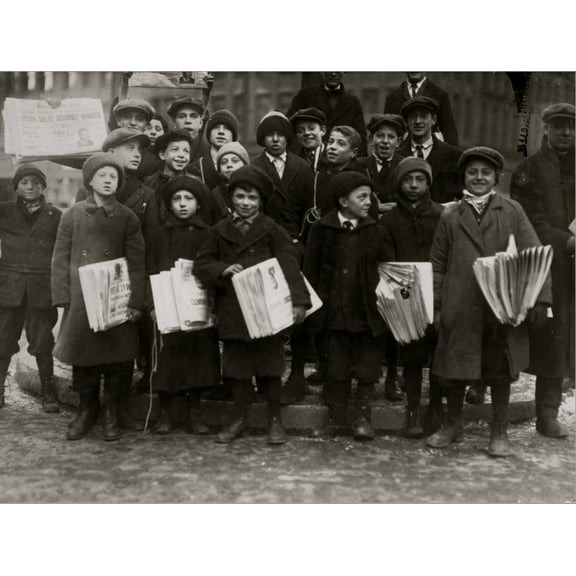 Art.com Newsies Stretched Canvas Print Wall Art by Lewis Wickes Hine, 16" x 12"