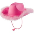 thumbnail image 2 of Fshinging Pink Hat With Feather Fluffy Feather Brim Adult Size Cowboy Hat With Feathers For Party Play Dress Up Outfits For Women Little Girl Hat, 2 of 4