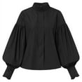 thumbnail image 4 of ZANZEA Womens Mock Neck Pleated Lantern Long Sleeve Casual Solid Tops Party T Shirt Blouse, 4 of 7