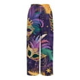 thumbnail image 3 of LWavelet Comfort Fabric Feather Bead Print Wide Leg Pants Women Mardi Gras Festive Wear Dark Purple XXL, 3 of 5
