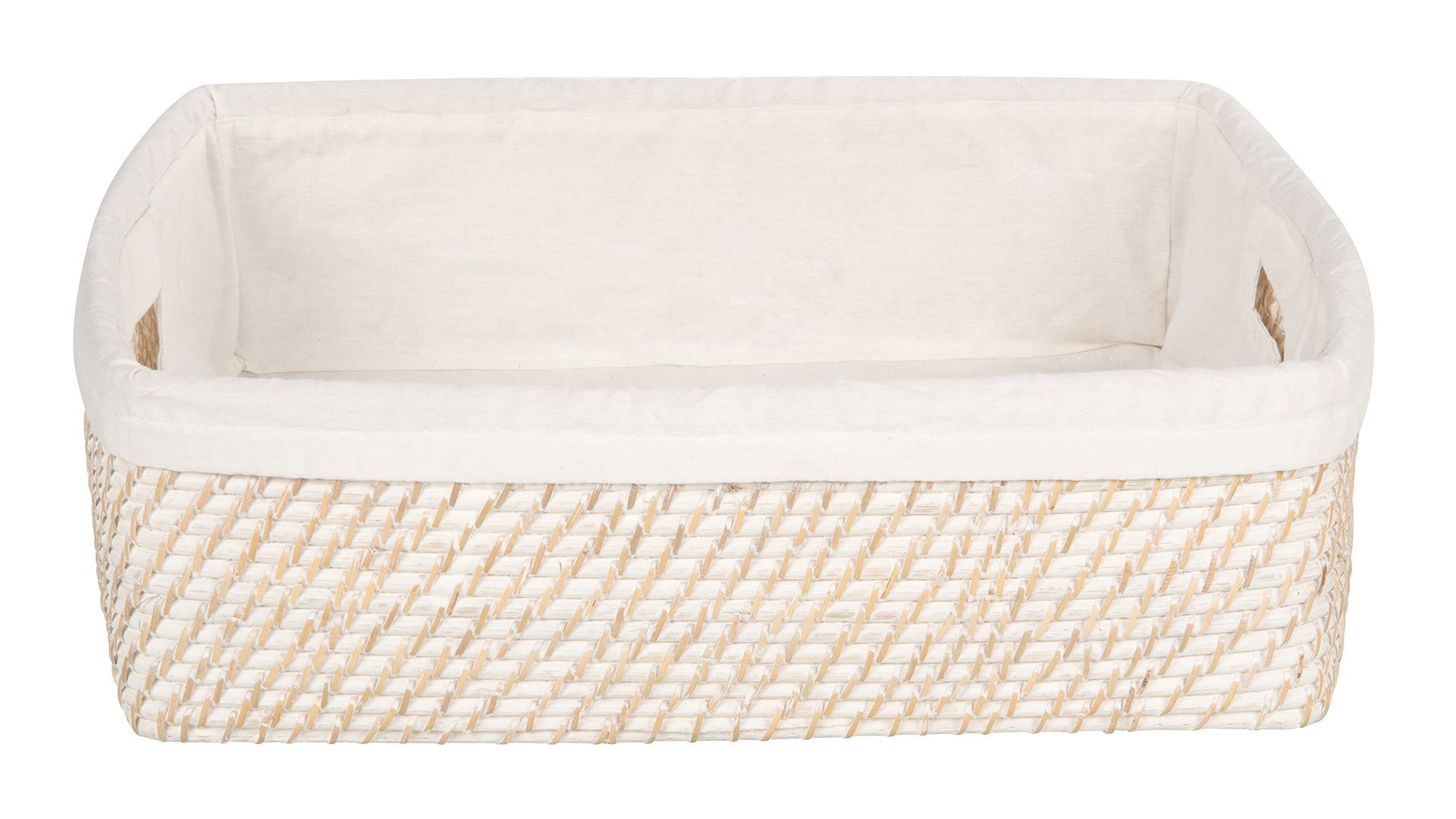 Kouboo Laguna Rattan Shelf Basket with Liner, Decorative Storage Basket, Organizer For Shelves, Latte