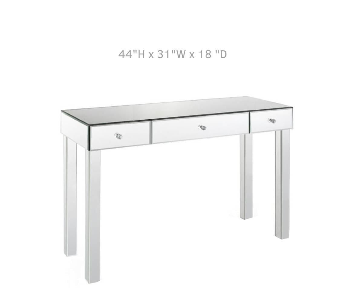 Elegant Mirrored 3-Drawer Console Table with Sophisticated Silver Finish – Chic, functional, entrance table.