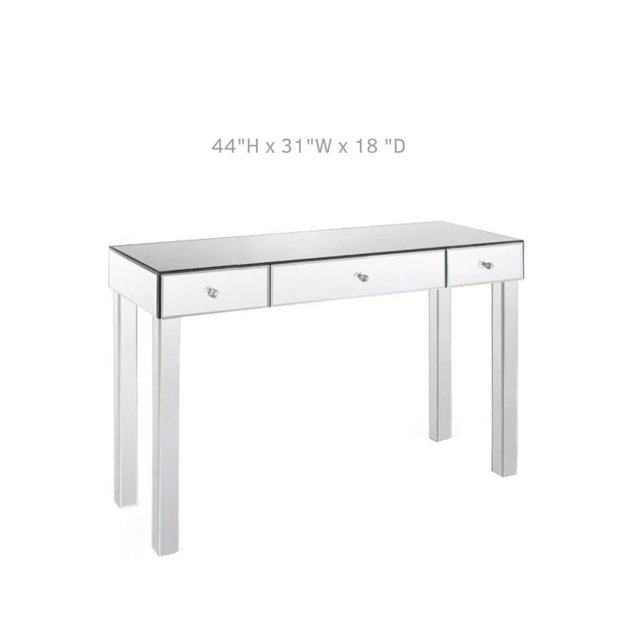 Elegant Mirrored 3-Drawer Console Table with Sophisticated Silver Finish – Chic, functional, entrance table.