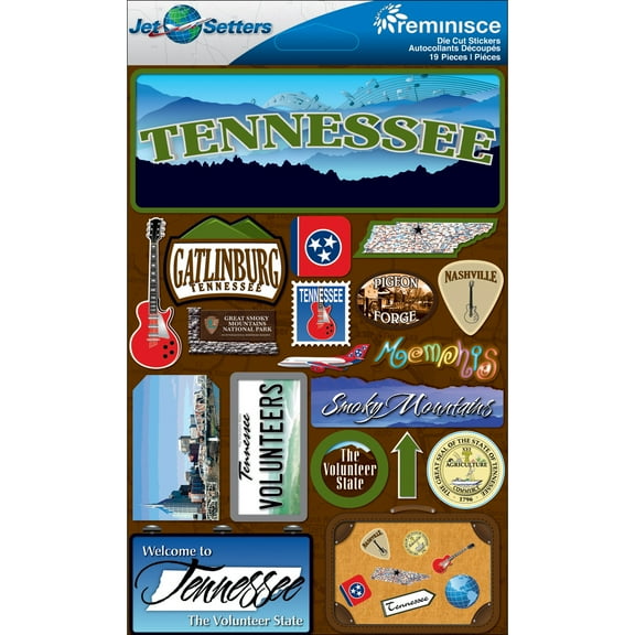 Reminisce Jet Setters State Dimensional Stickers 4.5"X7.5"-Tennessee