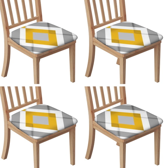 Yellow and Gray Modern Art Geometric Seat Covers for Dining Room Chairs Set Of 4,Stretch Printed Washable Chair Seat Cover with Elastic Ties and Button,Removable Waterproof Couch Cushion Covers