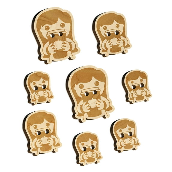 Pumpkin Latte Girl Fall Coffee Wood Buttons for Crochet Knitting Sewing DIY Craft - Various Sizes (8pcs)