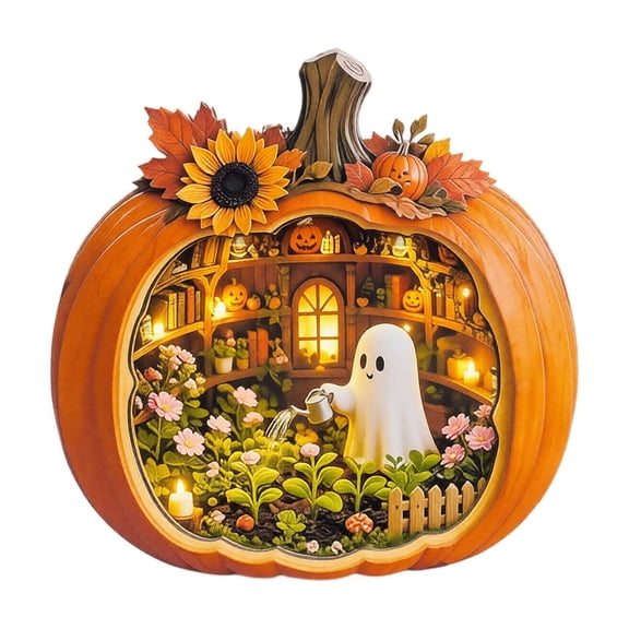 Halloween Pumpkin Wooden Display Stand 11 Inch Tabletop Decoration, Tool-Free Triangular Support Creates Stable Seasonal Accent, Halloween Party Decor for Home Store Shelf Mantel Counter