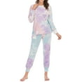 thumbnail image 2 of SWSMCLT Women's Cotton Pajama Set Tie Dye Soft 2 Piece Loungewear Sleepwear Warm Sleeping Set Long Sleeve Long Pants Lounge Set Lightweight Fall Winter Green Large, 2 of 5