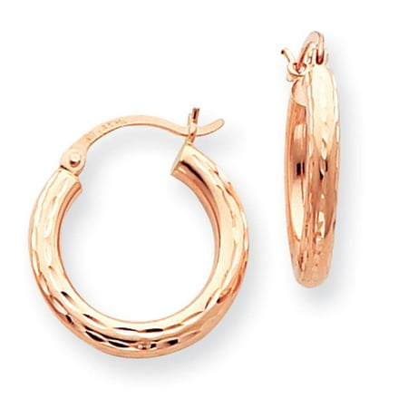 Fusion Collections Las 14k Rose Gold Polished 3mm Diamond Cut Las 14k Rose Gold Polished 3mm Diamond Cut Hinged Hoop Earrings 20mm