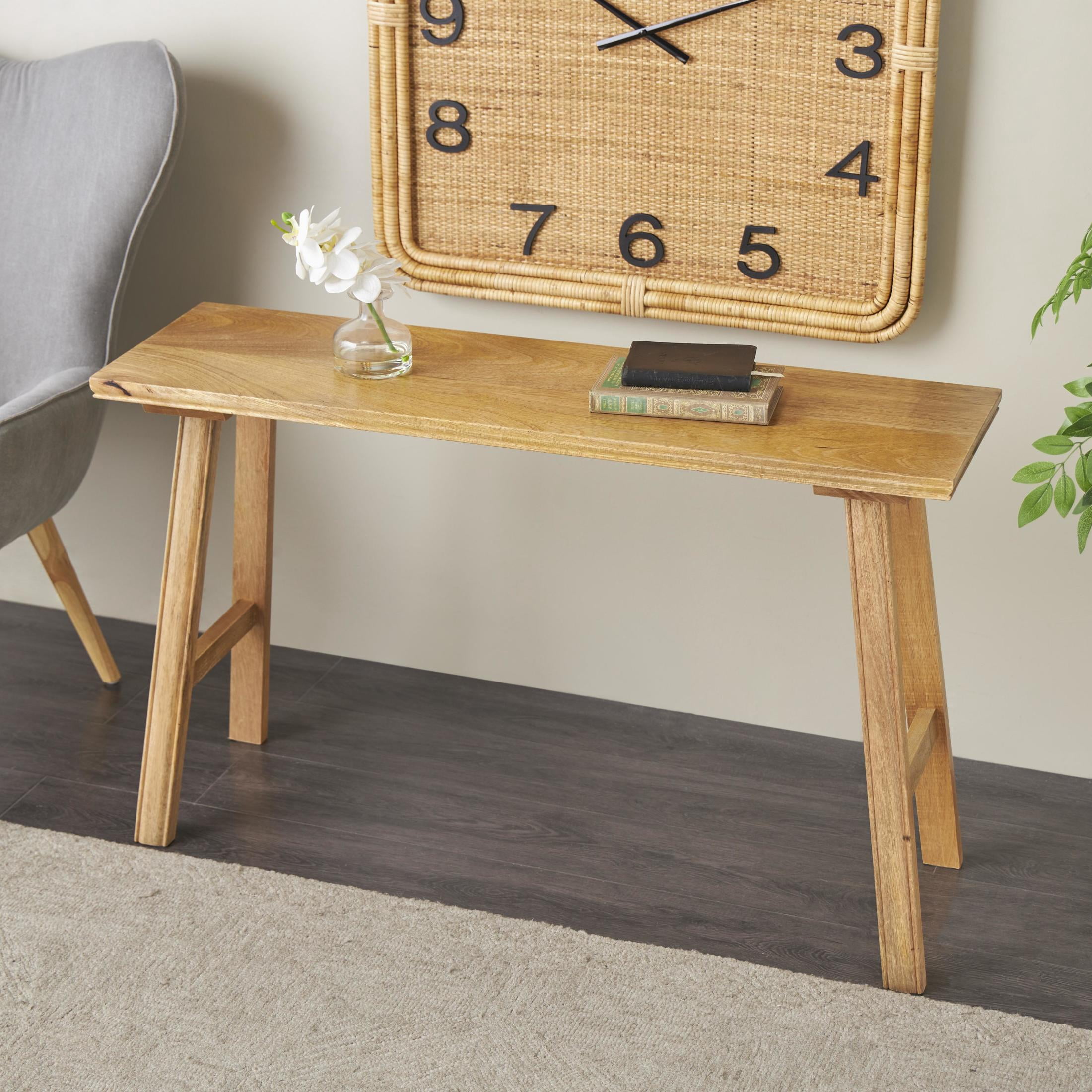 DecMode Mango Wood Handmade Traditional Bench, Brown