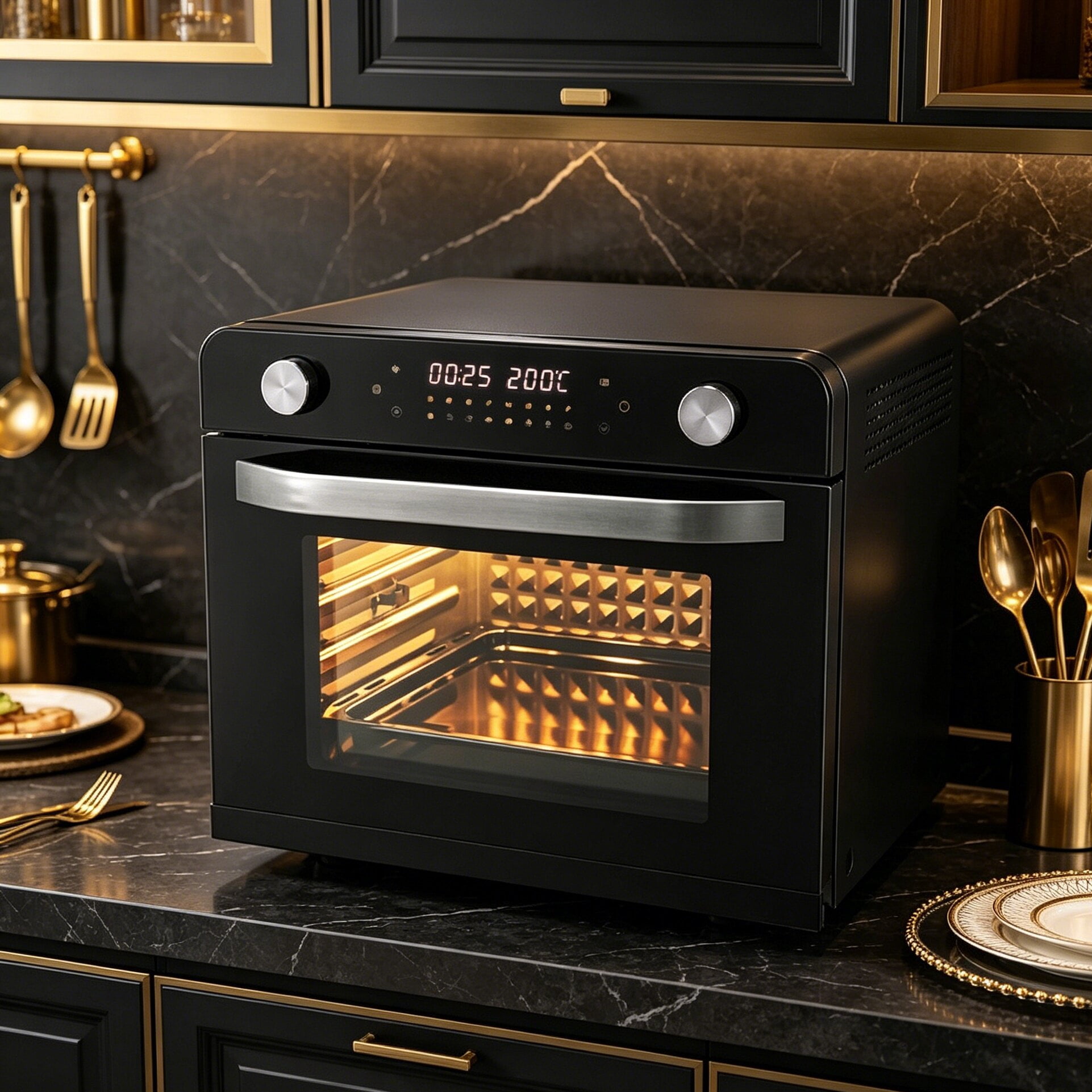 HIFOOD Dual Knob Countertop Air Fryer Toaster Oven, 30L Multi-Function Electric Convection Oven with Digital Display for Home Baking