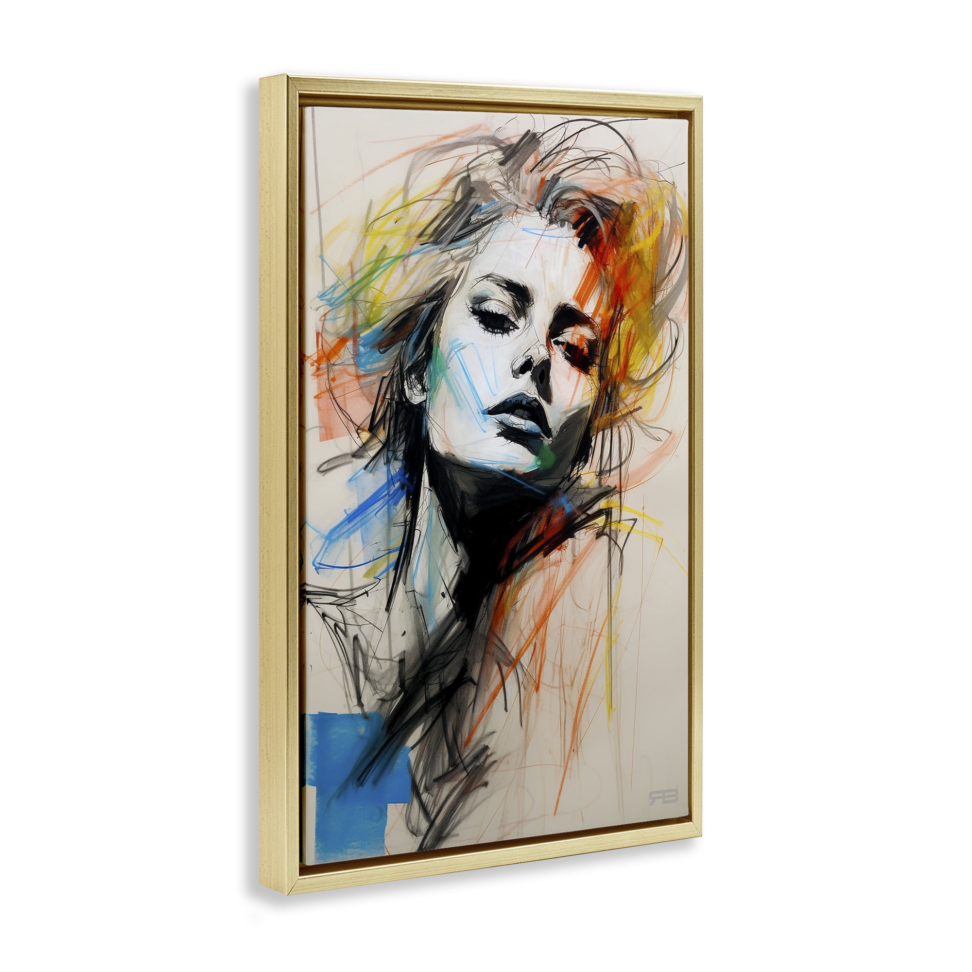 Stupell Industries Chaotic Sketch Portrait Novelty Painting Gold Floater Framed Art Print Wall Art, 21 x 31
