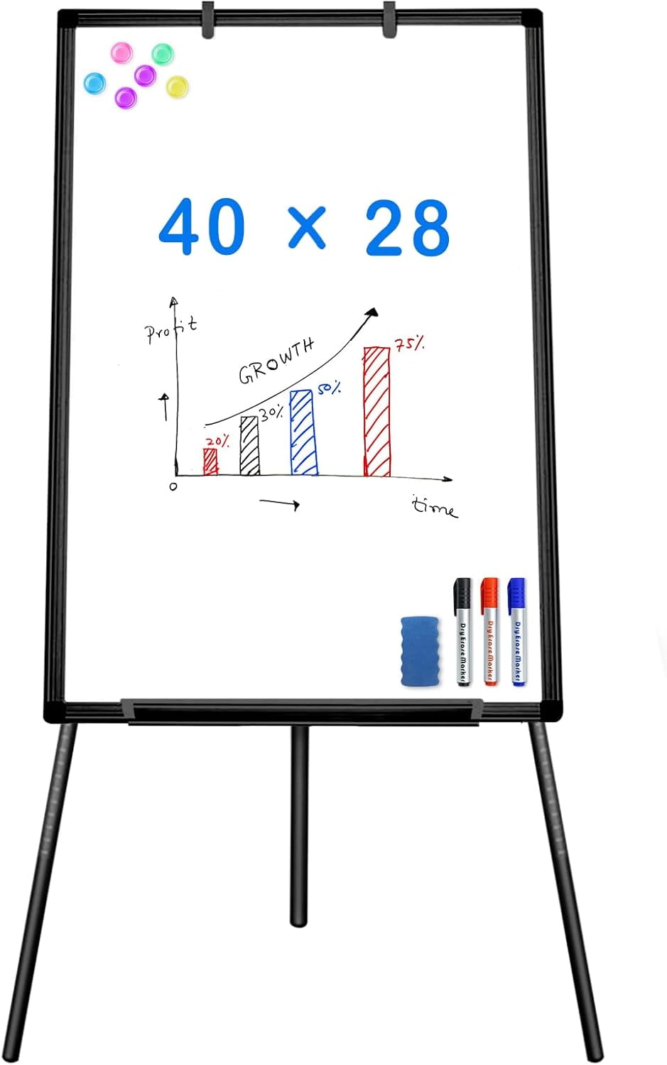 Magnetic Portable Dry Erase Whiteboard Easel - 36x24 Inches, Height Adjustable 38-62 Inches, With Tripod Stand