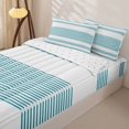 thumbnail image 2 of Castle Fairy Retro Horizontal Stripe Zipper Queen Comforter Set with Fitted Sheet and 2 Pillowcases,Minimalist Thin Line Zipper Bedding Set,Teal Blue White,Reversible, 2 of 7