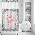 thumbnail image 2 of No Hook Shower Curtain, Pink Flamingo Shower Curtains for Bathroom with See Through Top Window, Tropical Botanical Summer Flower Rustic Waterproof & Washable Bath Curtain Narrow 54"x78", 2 of 9