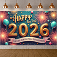thumbnail image 3 of Festive Decoration Happy New Year Banner Decorative Ornaments Colorful Fireworks Palm Leaves Gift Box for Holiday Celebration Party Decor Event, 3 of 9
