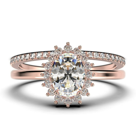 Beautiful Minimalist 2.00 Carat Oval Cut Diamond Moissanite Engagement Ring, Classic Halo Wedding Ring, One Matching Band in 10k Solid Rose Gold Band, Gift For Her, Promise Ring