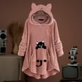 thumbnail image 2 of Sudaderas con capucha de forro polar para mujer, ropa de casa informal, sudaderas sueltas con estampado de gato Kawaii, jerséis largos y esponjosos, camisas con capucha de botón, Invierno, 2 of 5
