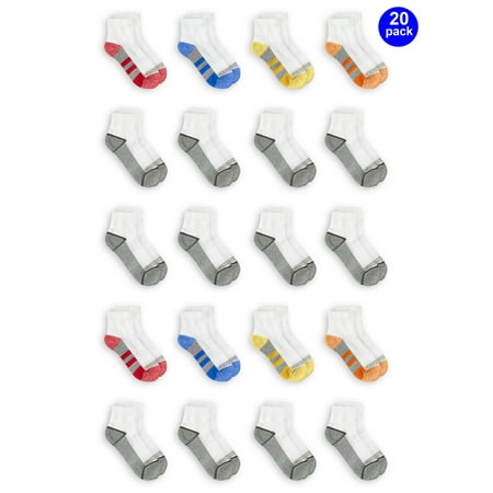 Fruit of the Loom Boys Socks, 20 Pack Ankle Cushioned, Sizes S-L