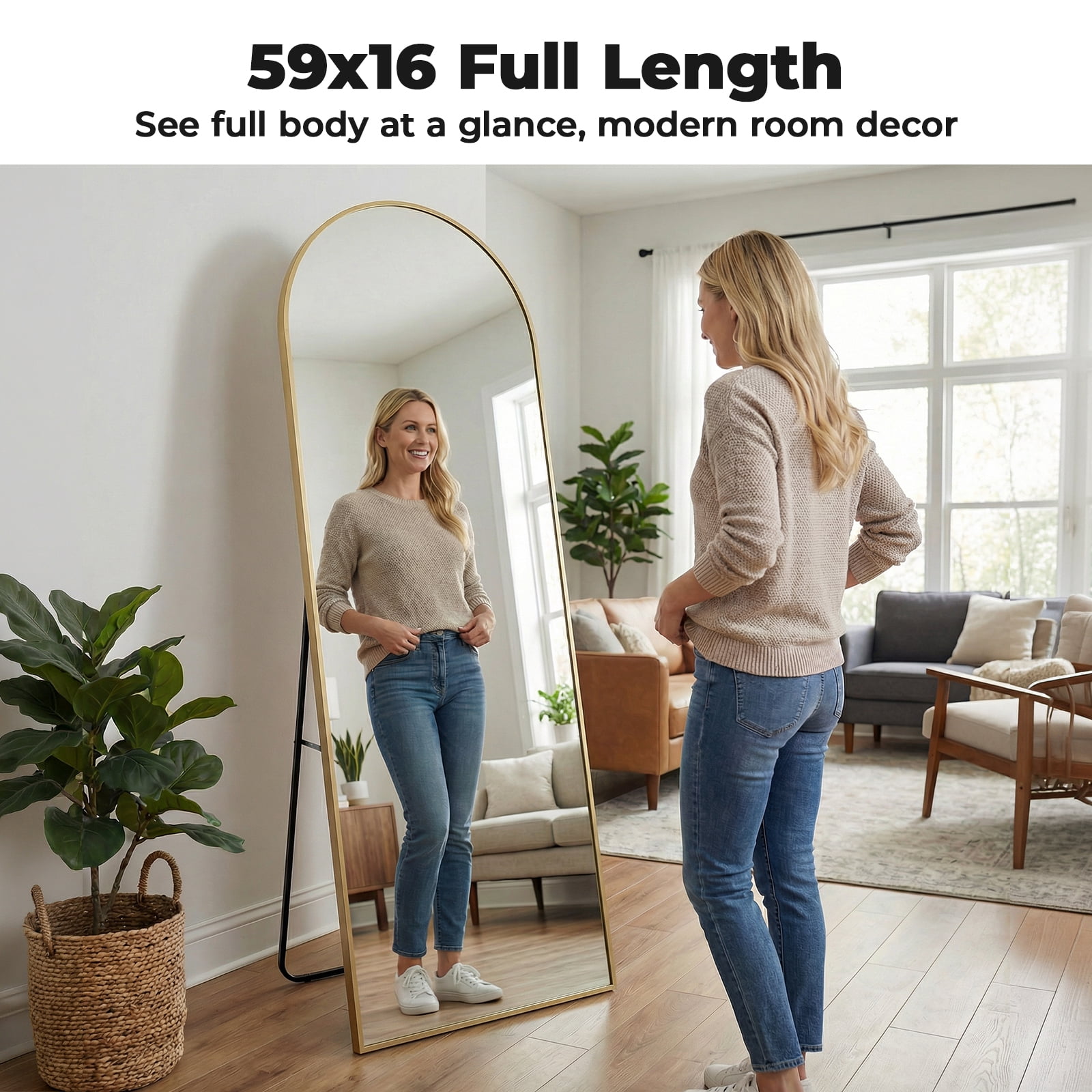 Alvantor 59"/64"/71" Full Length Mirror Floor Standing, Anti-Rust Aluminum Frame, Arch/Rectangle, Black/Gold