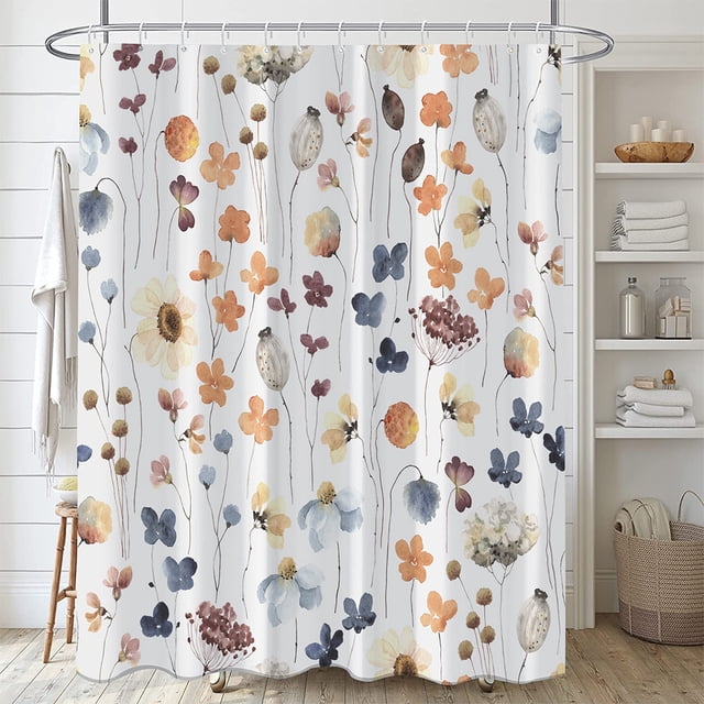 Matsuzay Cortina de ducha de flores de color agua de poliéster en revestimiento impermeable azul de secado rápido no piel Juegos de accesorios de baño YL456-4 180 cm * 180 cm