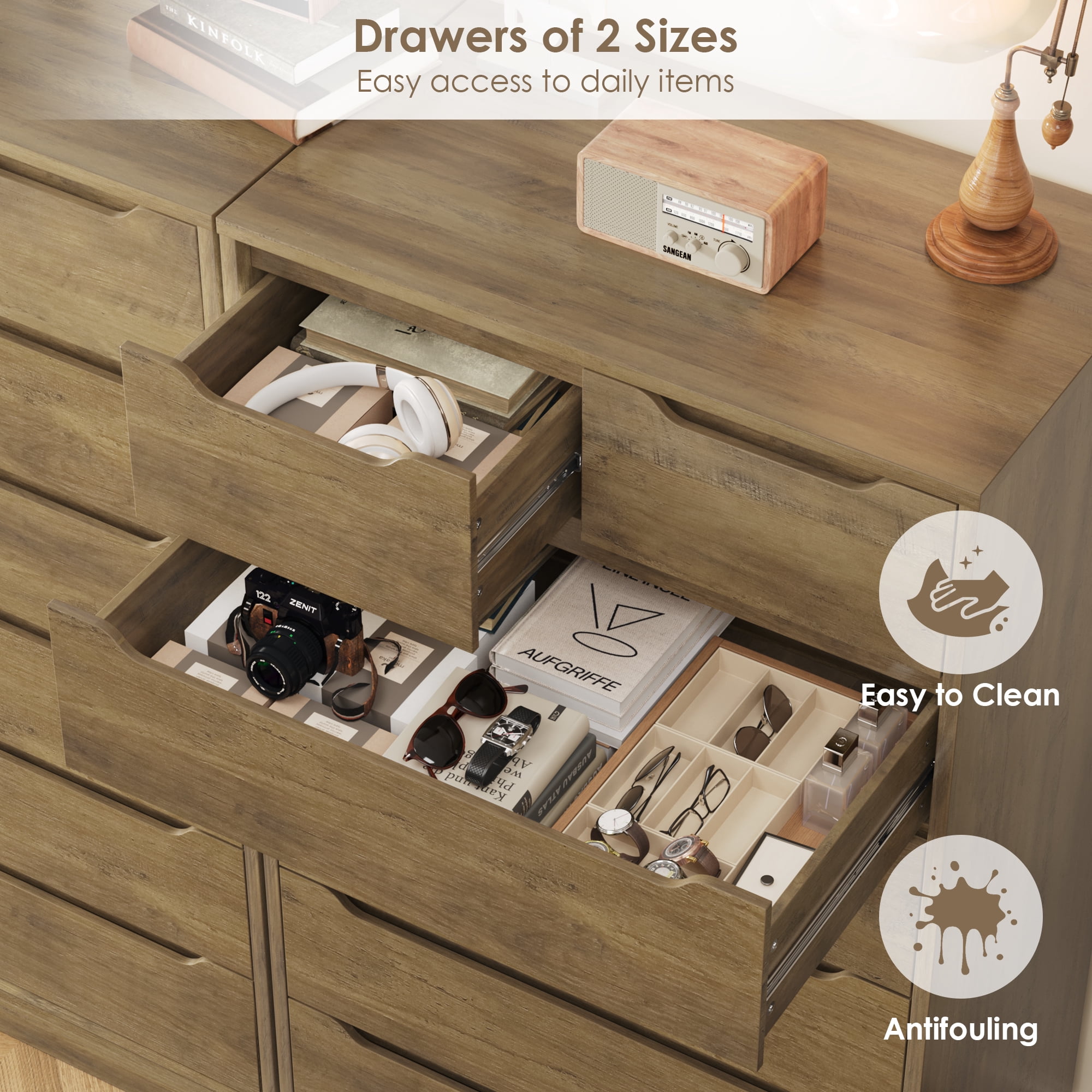 Homfa Vertical 7 Drawer Dresser, 51.3 in Tall Wood Storage Cabinet with Upgraded Stable Base for Bedroom Living Room, Rustic Brown